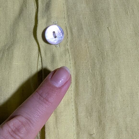 Flax Bright Yellow 100% Linen Collared Short Sleeve Oversized Button Up Shirt M - Picture 3 of 4